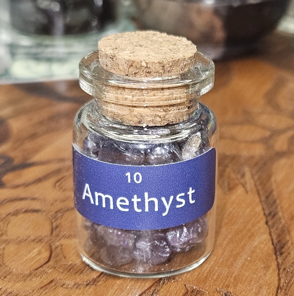 Amethyst Energy Healing Stones in Glass Bottle